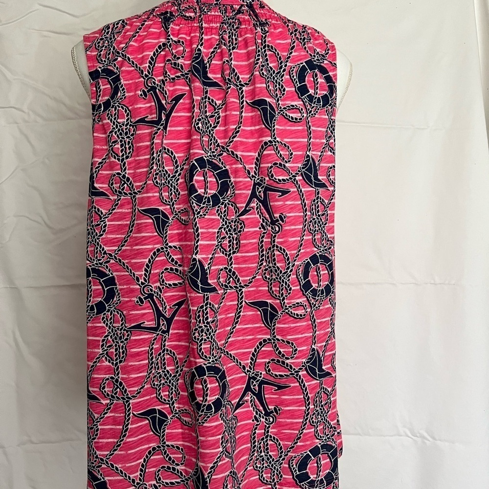 Caribbean Joe Pink Nautical Print Smocked Neck Sleeveless Top - Picture 7 of 10